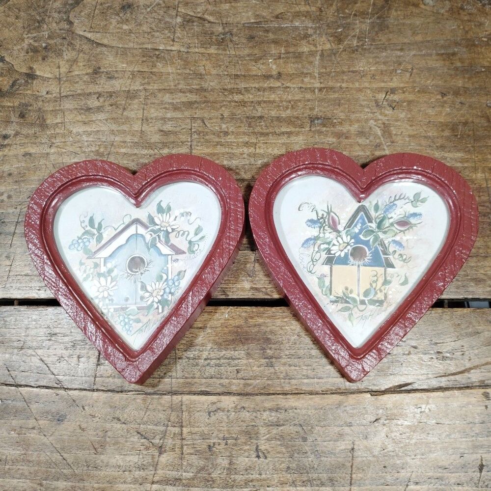 Two Home Interiors Homco Wall Plaques Birdhouse Heart Decor Farmhouse Vintage
